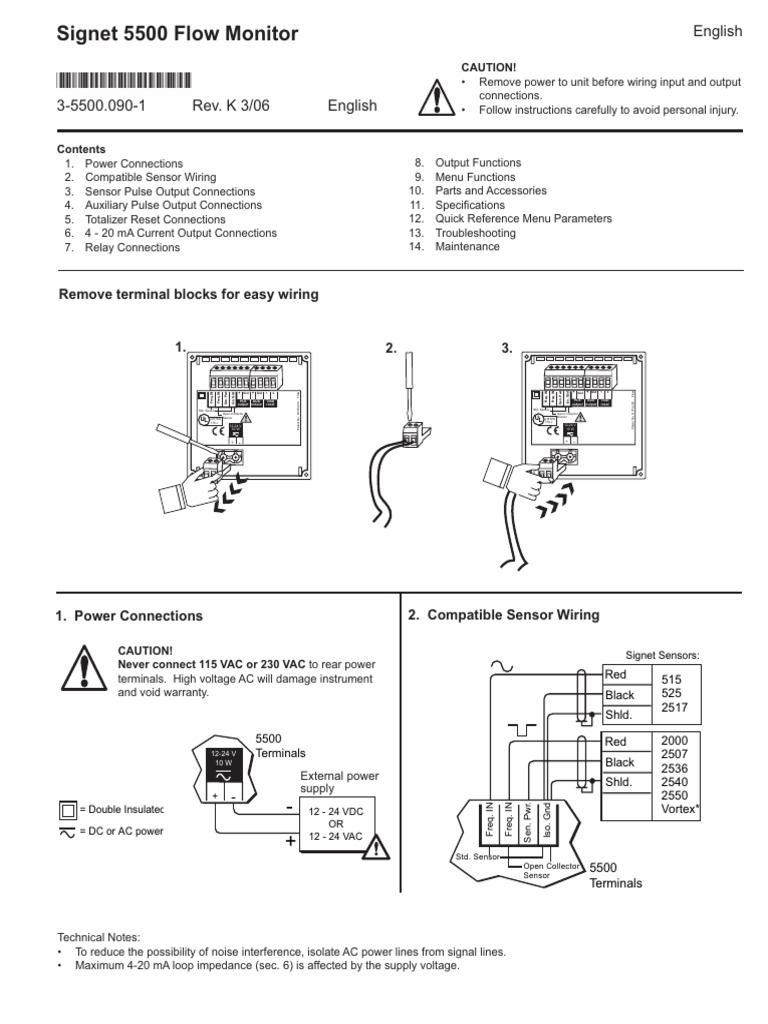 Signet 5500 Flow Monitor Wiring Guide | PDF | Relay | Power Supply
