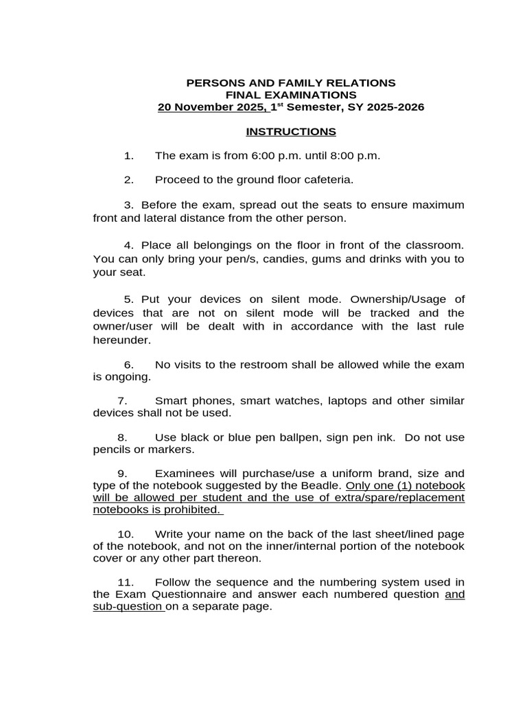 Finals 2025 Instructions | PDF
