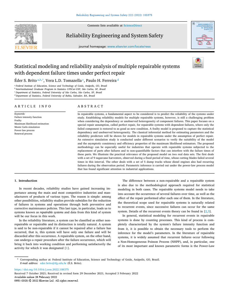 Statistical Modeling and Reliability Analysis of Multiple Repairable ...