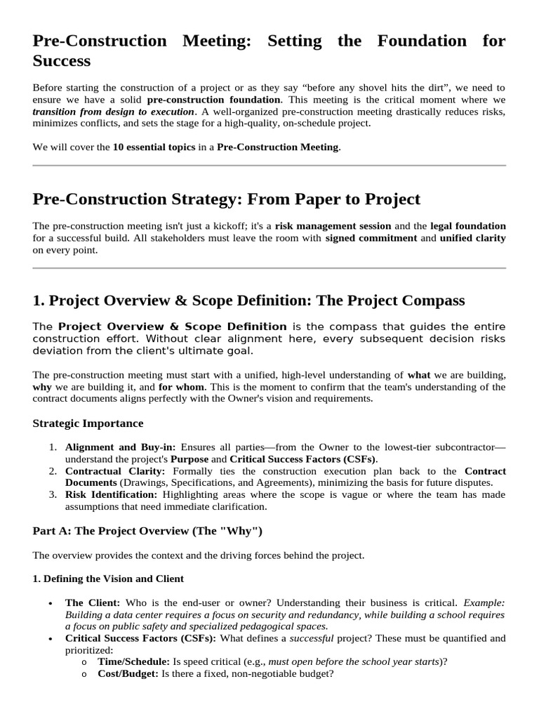 Pre-Construction Meeting Essentials | PDF | Quality Assurance ...