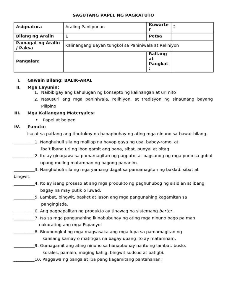 Learning Activity Sheet -Ap5 (1) | PDF