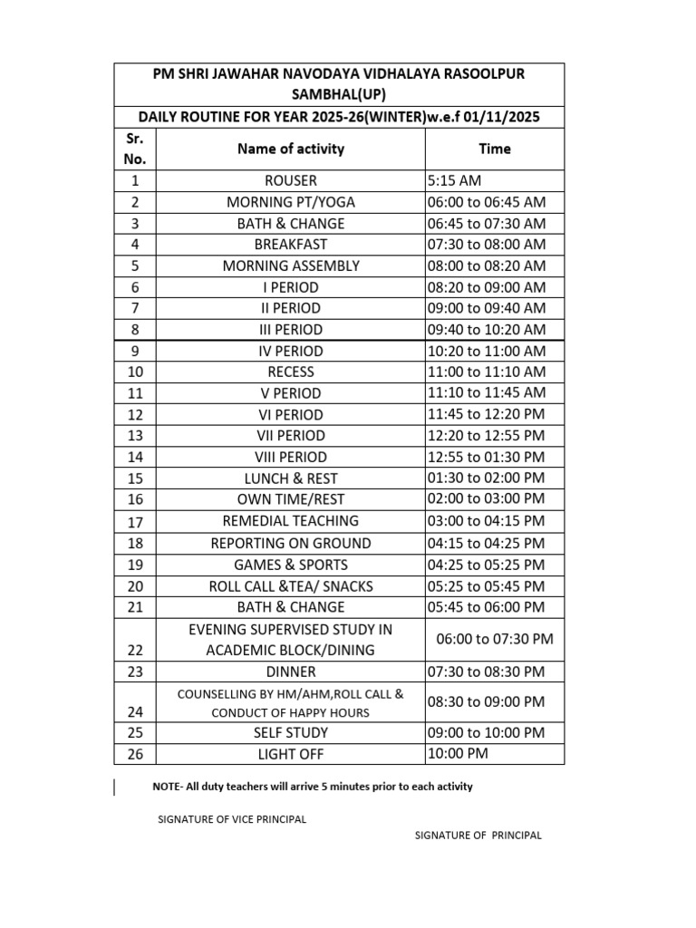 2025-26 Winter Daily Routine Schedule | PDF | Educational Institutions ...