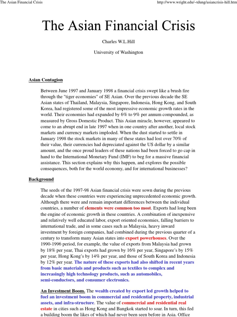 The Asian Financial Crisis PDF 1997 Asian Financial Crisis Fixed Exchange Rate System
