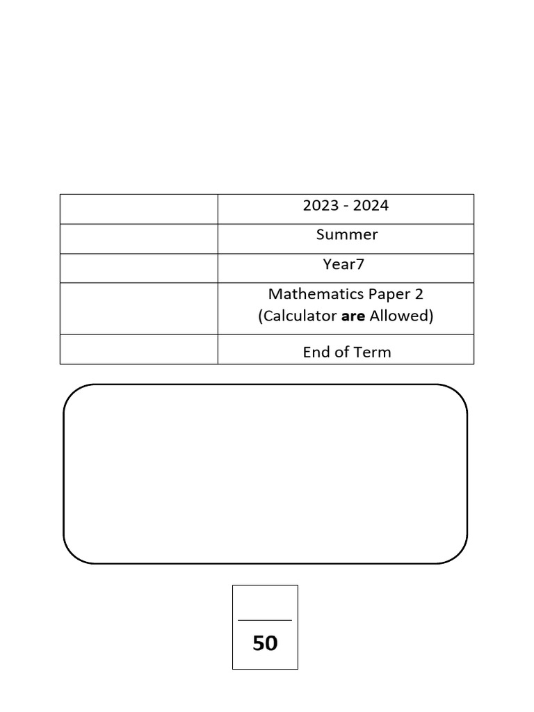 Year 7 Summer Math Assessment 2023 | PDF | Area | Circle