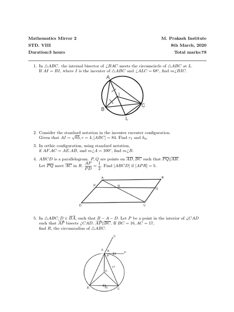 Advanced Geometry Problems for 8th Grade | PDF | Geometry | Classical ...