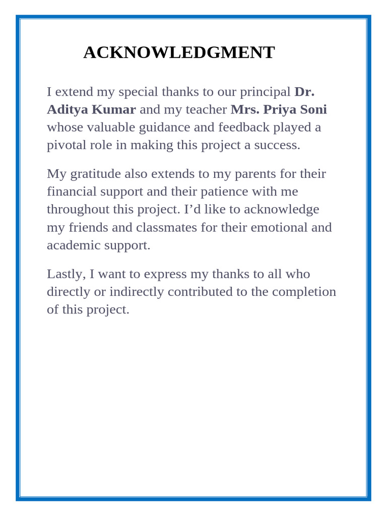 Project Acknowledgment and Thanks | PDF