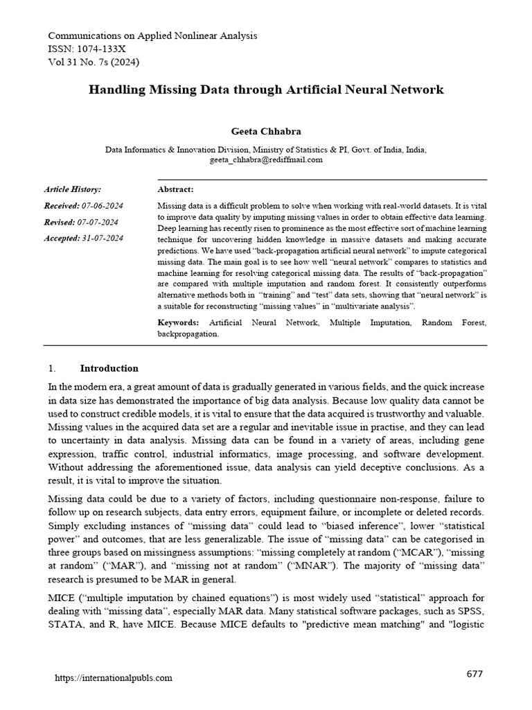 Handling Missing Data Through Artificial Neural Network | PDF | Deep ...