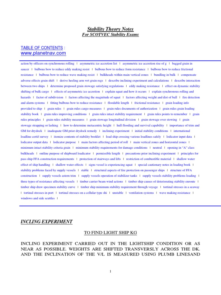 Stability Theory Notes For Scotvec Stability Exams Pdf Ships
