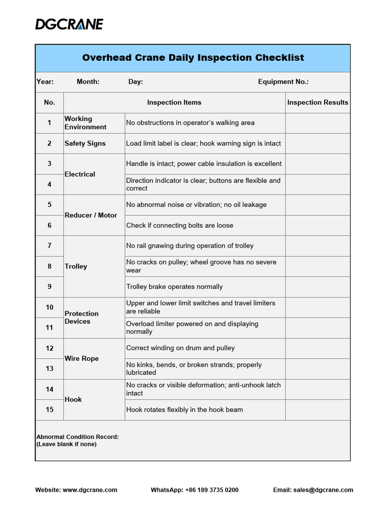 Overhead Crane Inspection Checklist | PDF
