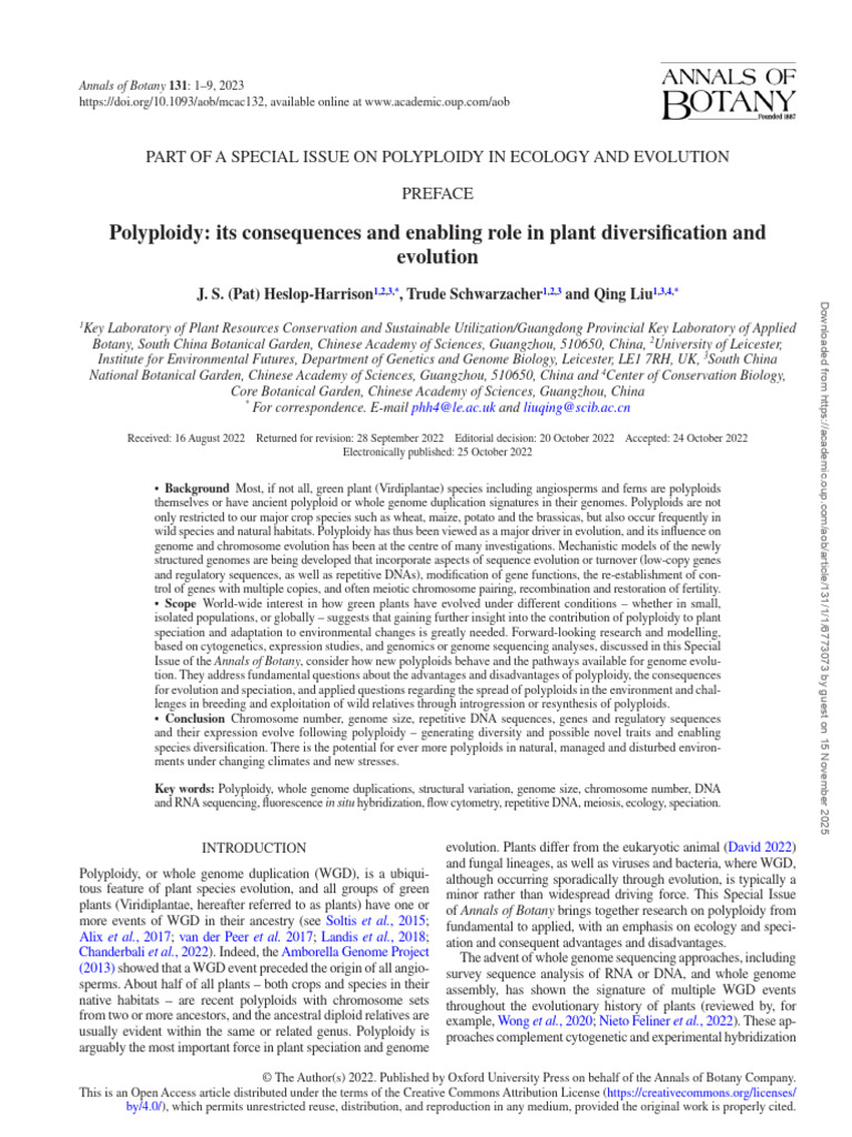 Polyploidy in Plant Evolution and Ecology | PDF | Ploidy | Gene Duplication