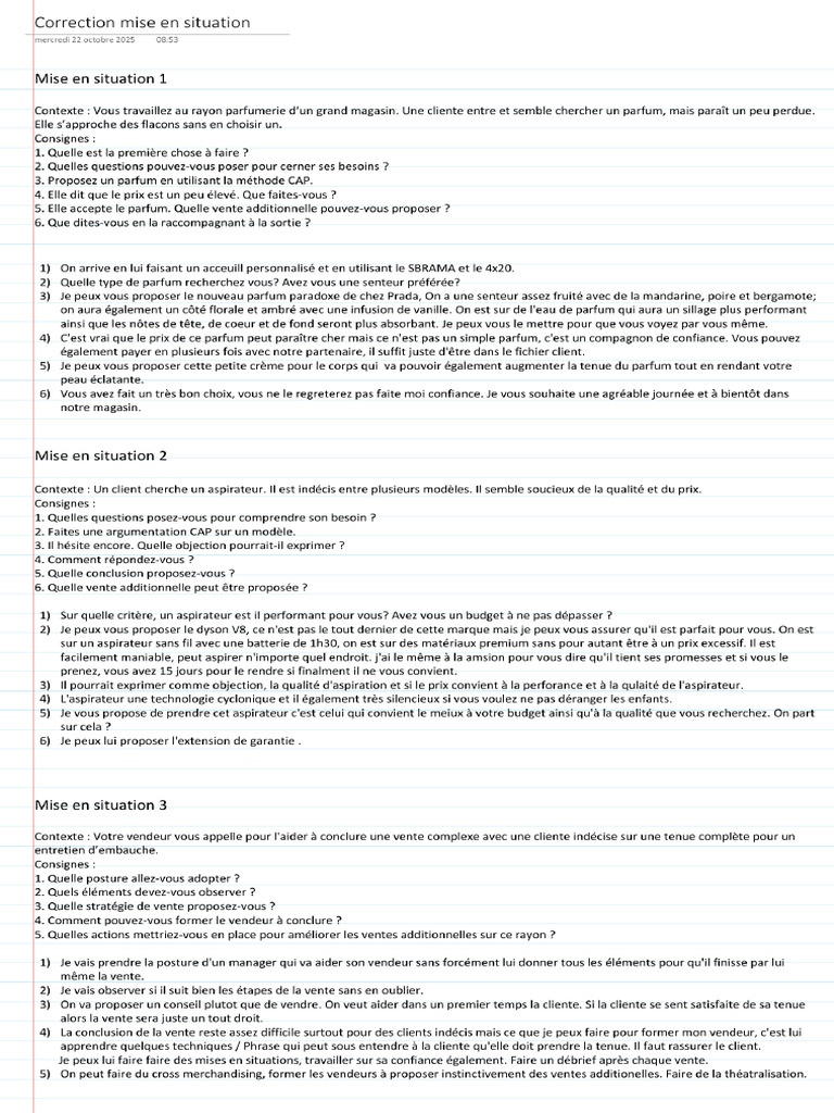 Correction Mise en Situation | PDF