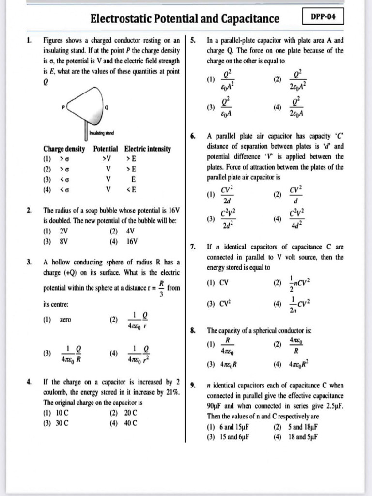 Electric Potential and Capacitance DPP-4 | PDF | Capacitance | Capacitor