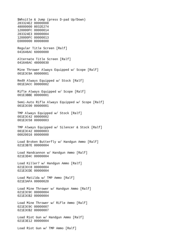 Resident Evil Cheat Codes Guide | PDF | Projectile Weapons | Ballistics