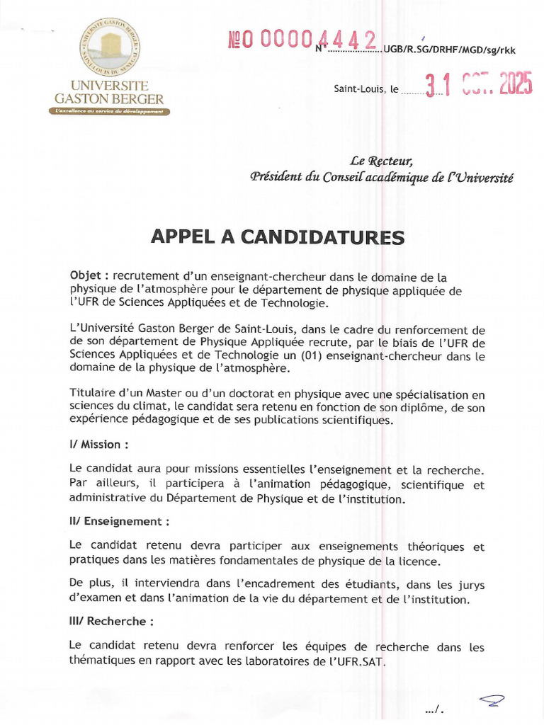 Appel À Candidatures Pour Le Recrutement D'un Enseignant-Chercheur Dans ...