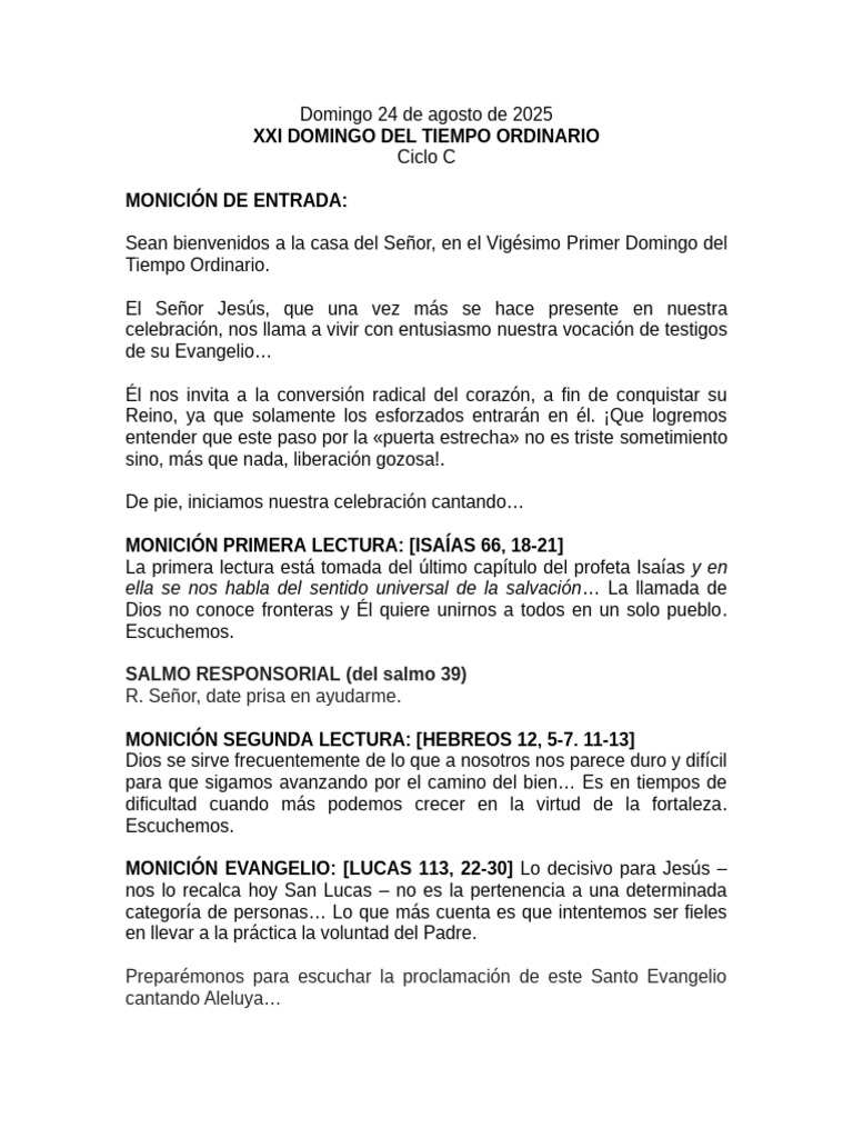 Reflexiones del XXI Domingo Ordinario | PDF