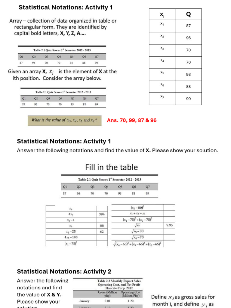 Statistical Notations Activity Guide | PDF