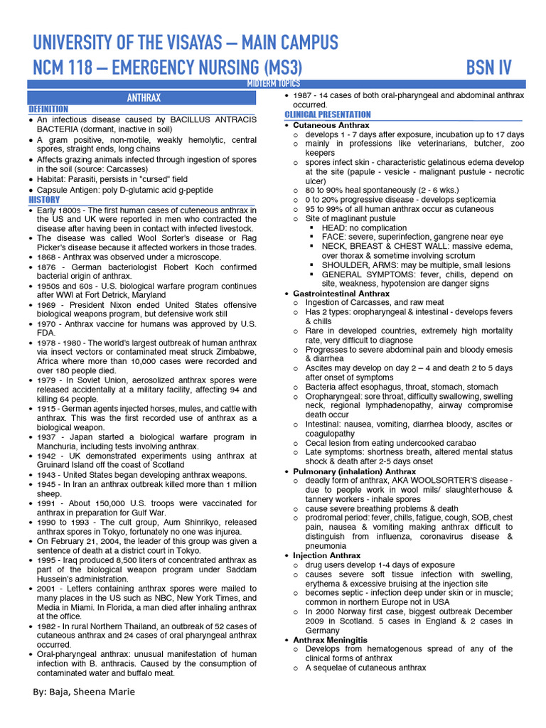 MS Midterm Notes BSN Iv | PDF | Anthrax | Influenza