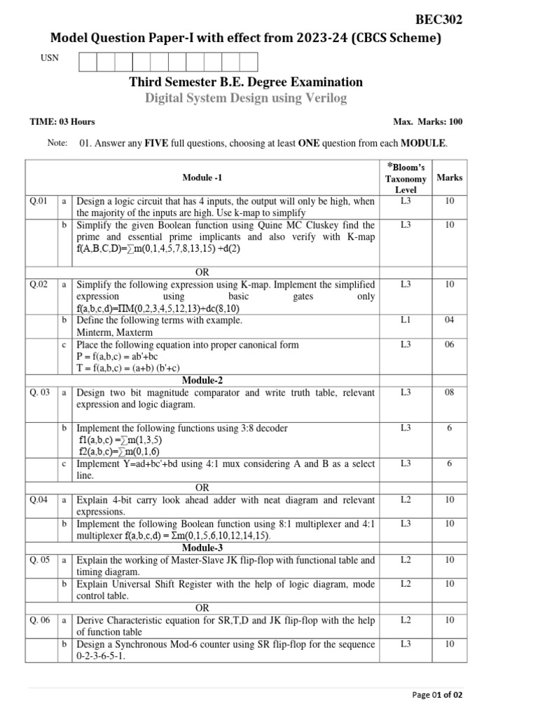 Digital System Design Exam Paper 2023 | PDF | Logic Gate | Computer ...