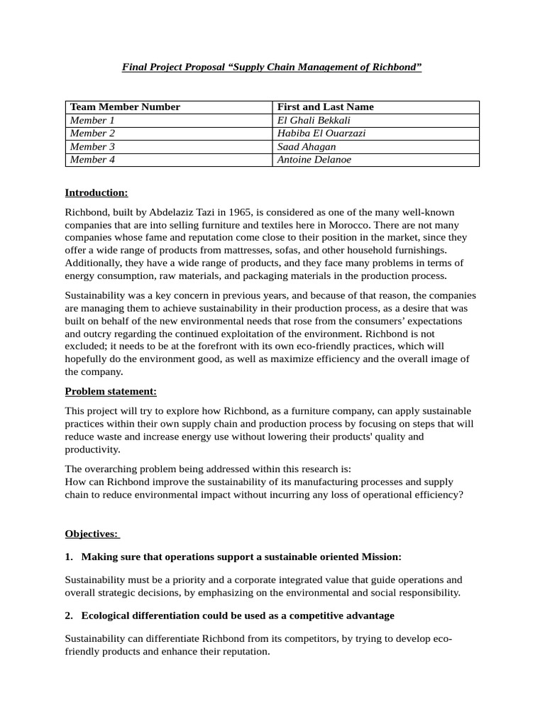 OM Final Project Proposal | PDF | Supply Chain | Sustainability