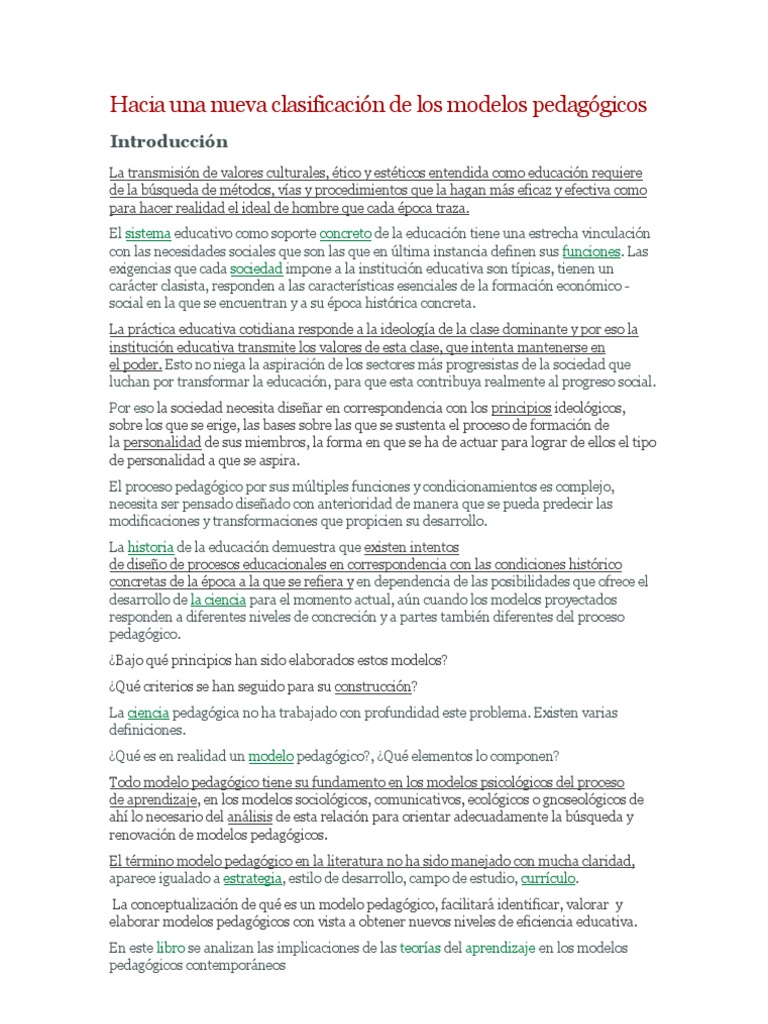 Nueva Clasificación de Modelos Pedagógicos | PDF | Tecnologia ...