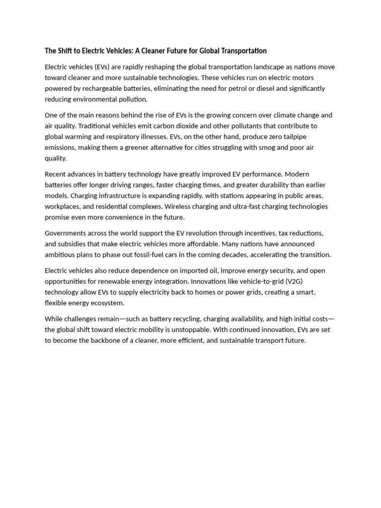 Electric Vehicles: The Future of Clean Transport | PDF