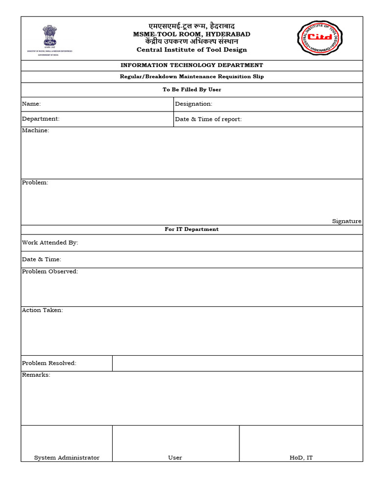IT Breakdown Slip | PDF