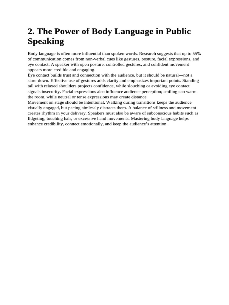 The Power of Body Language in Public Speaking | PDF