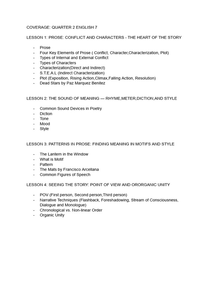 Q2 English 7 Prose and Poetry Guide | PDF