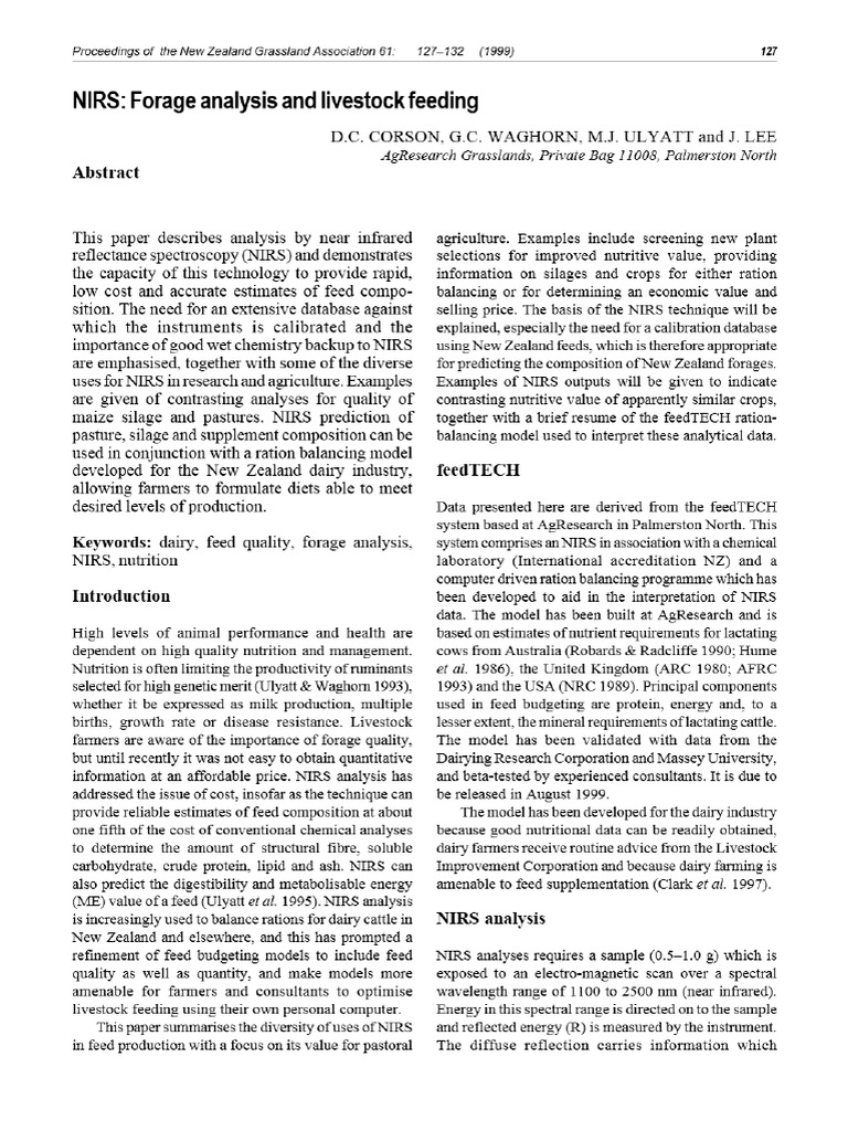 NIRS Forage Analysis and Livestock Feeding | PDF