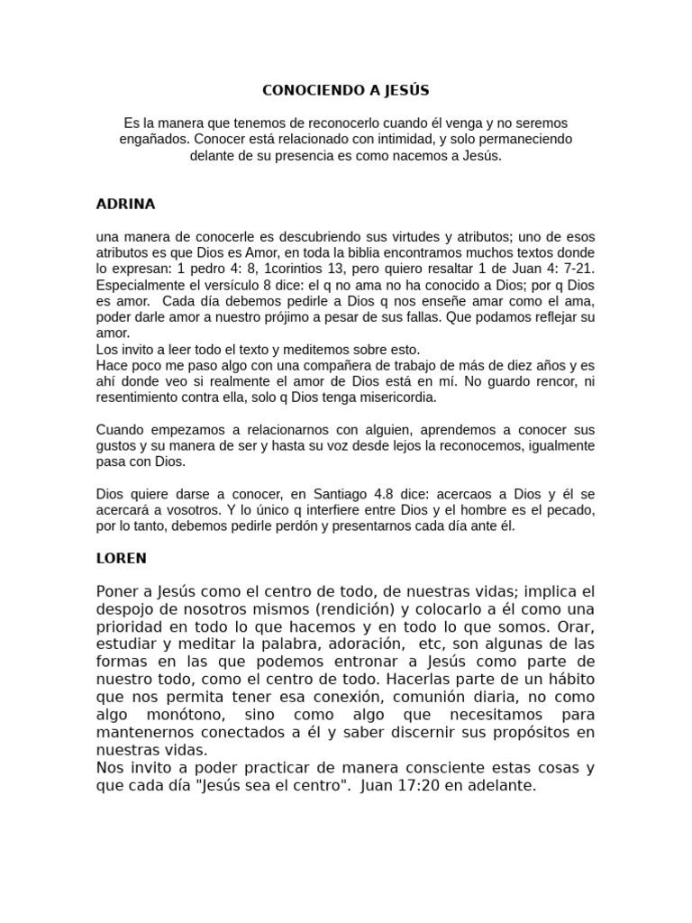 Conociendo a Jesús: Amor y Comunión | PDF