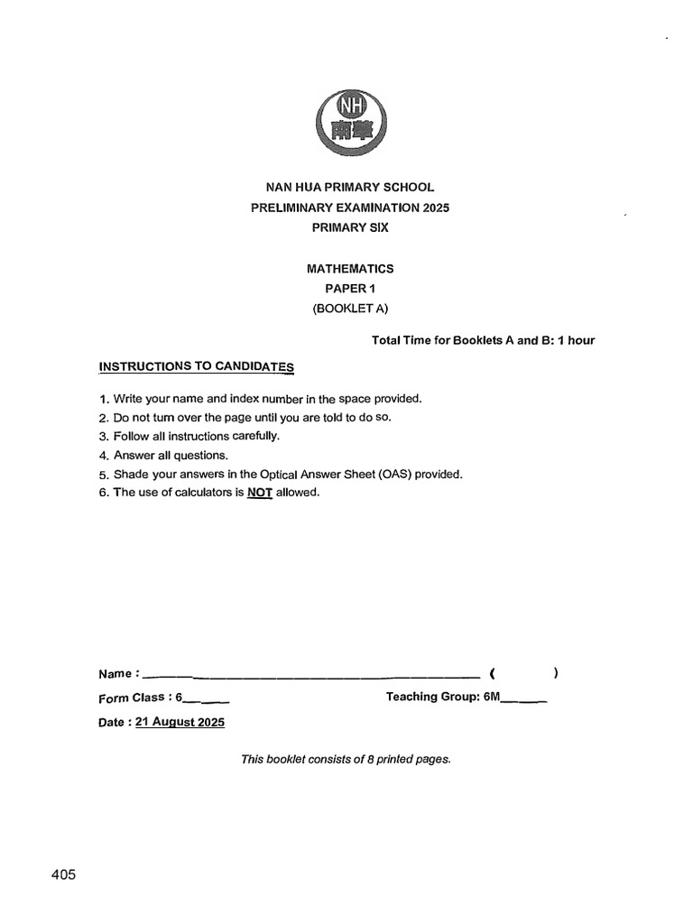 P6 Mathematics Preliminary Exam 2025 | PDF