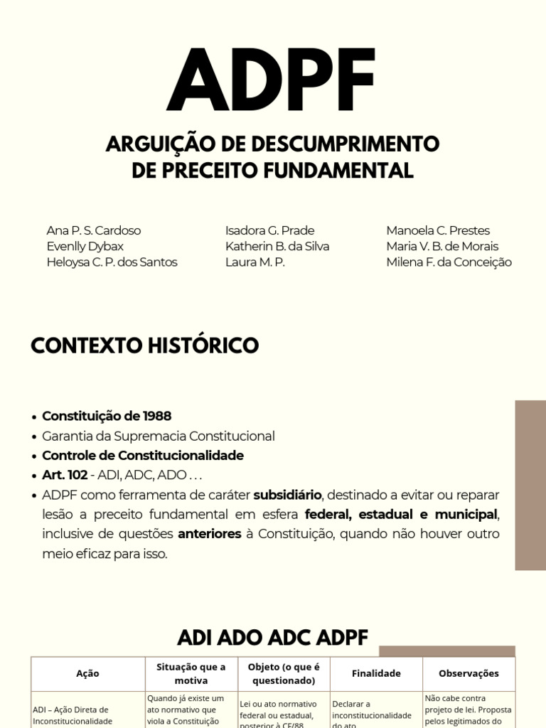 ADPF: Controle de Constitucionalidade e Fundamentos | PDF ...