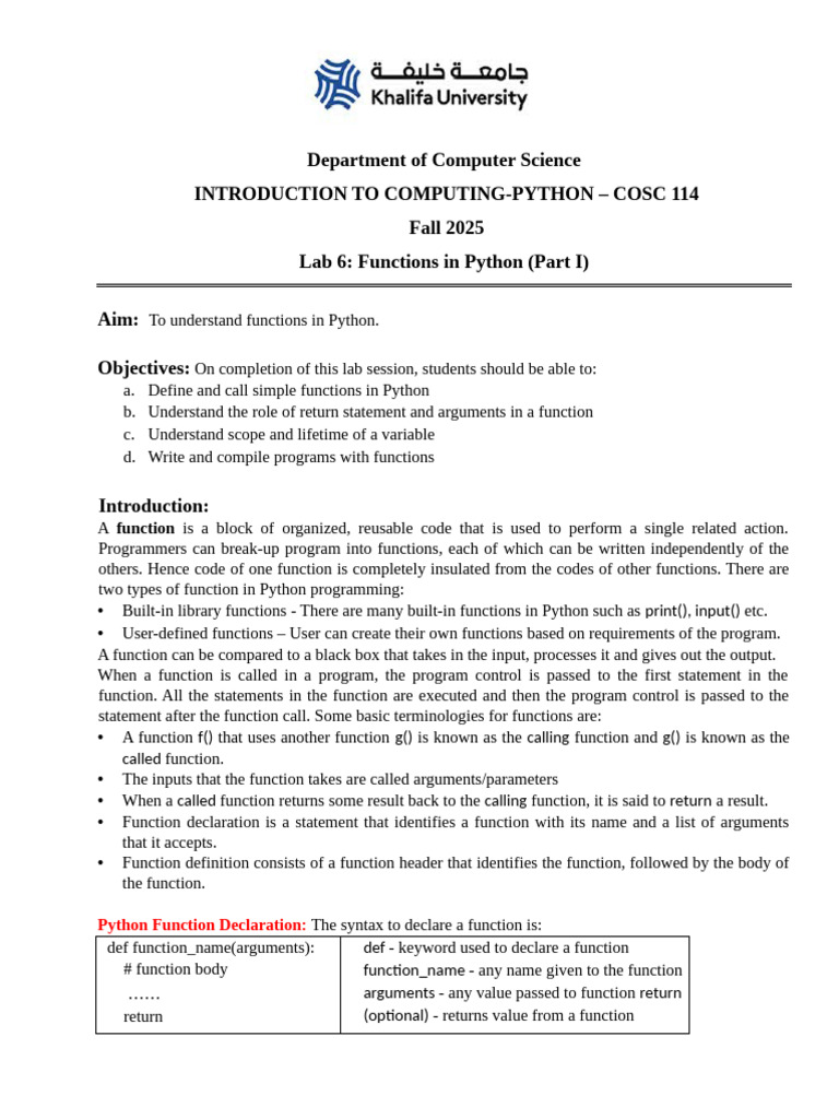 Lab 6 Manual | PDF | Parameter (Computer Programming) | Scope (Computer ...