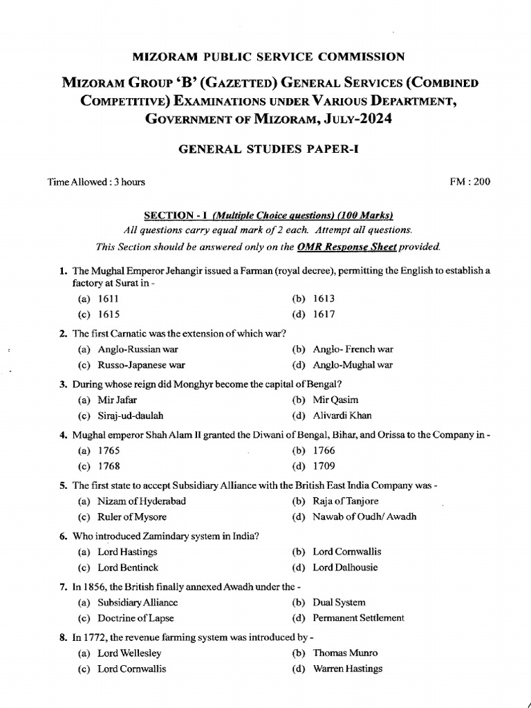 Group B Combined General Studies Paper I July 2024 | PDF