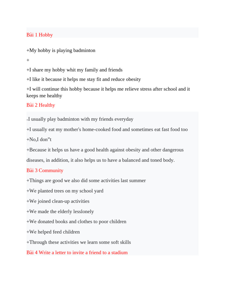 Bài 1 Hobby | PDF