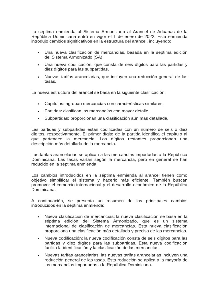 Cambios en Arancel de Aduanas RD 2022 | PDF | Arancel | aduana
