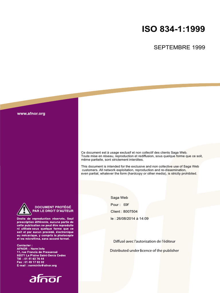 Exigences générales ISO 834-1:1999 | PDF | Organisation internationale ...