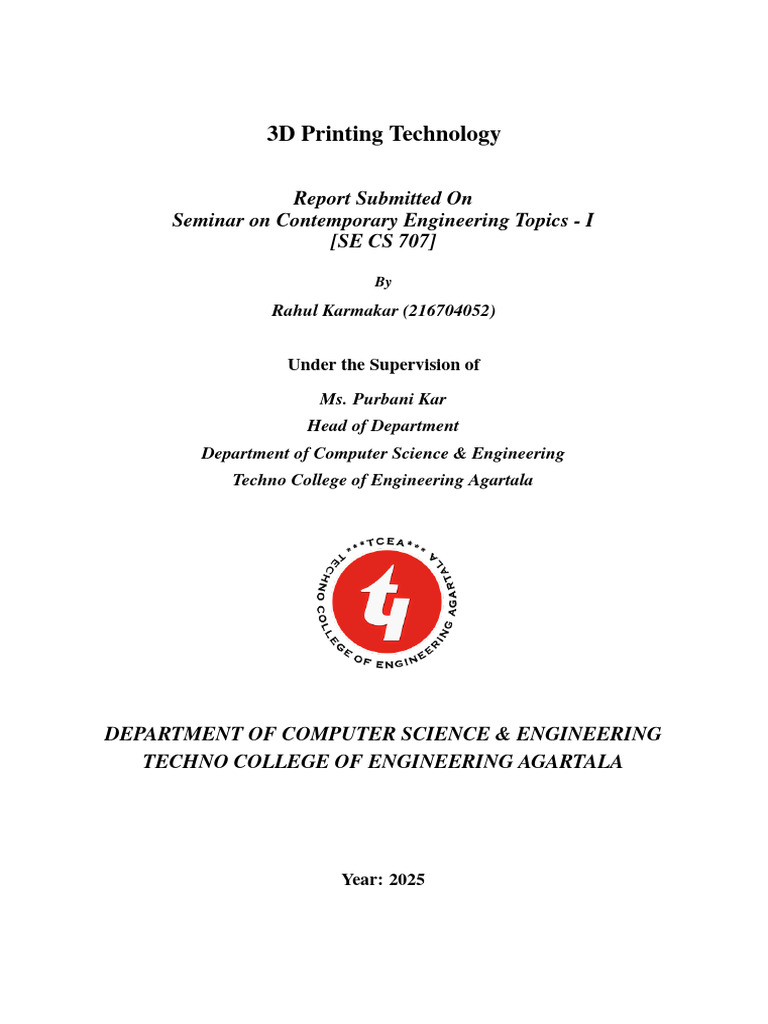 3D Printing Technology Overview Report | PDF | 3 D Printing | Secondary ...