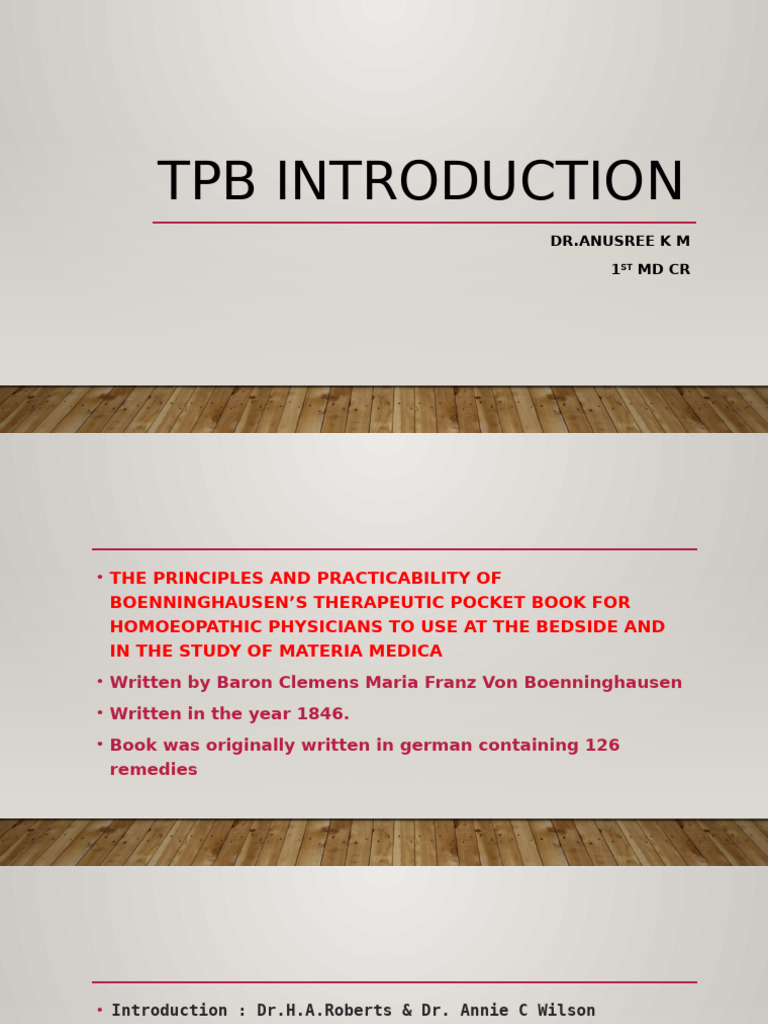 TPB Introduction | PDF | Homeopathy | Medicine