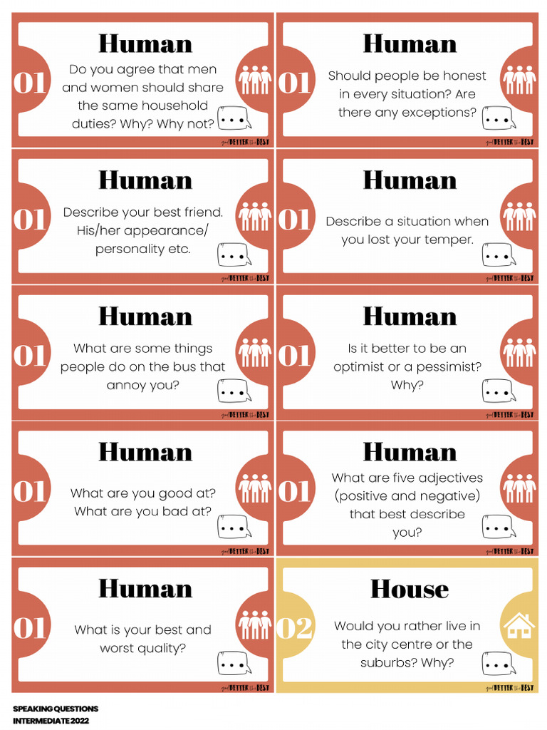 Speaking Questions for Intermediate Learners | PDF