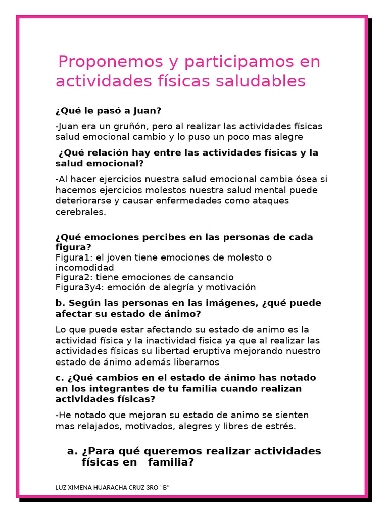 Actividades Físicas y Salud Emocional Familiar | PDF | Las emociones ...