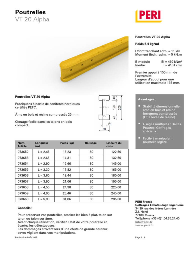 Fiche Technique Poutrelle VT 20 | PDF