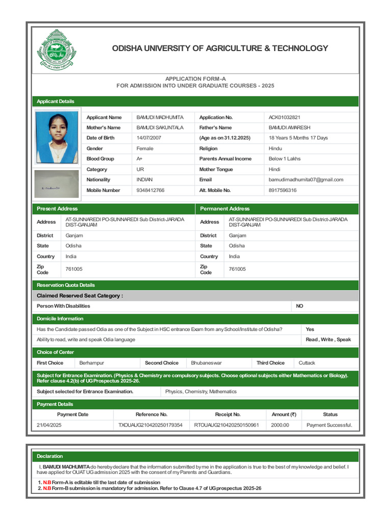 UGAcknowledgementForm A | PDF | University And College Admission ...