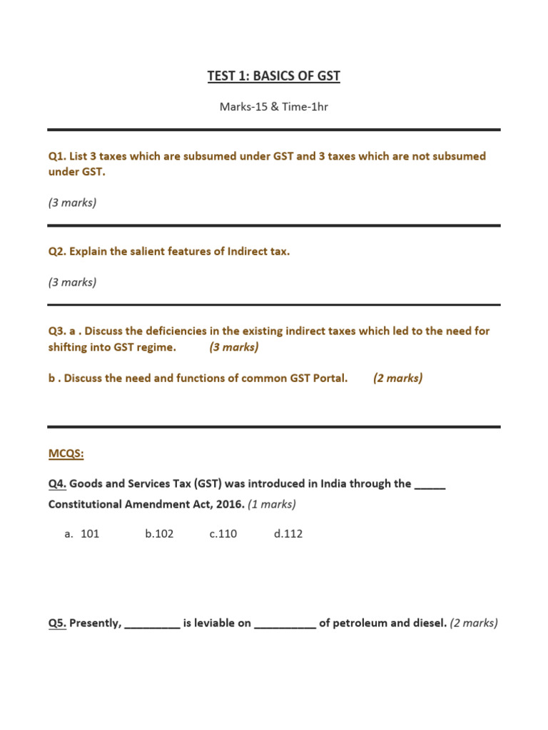 TEST 1 Basics of GST | PDF