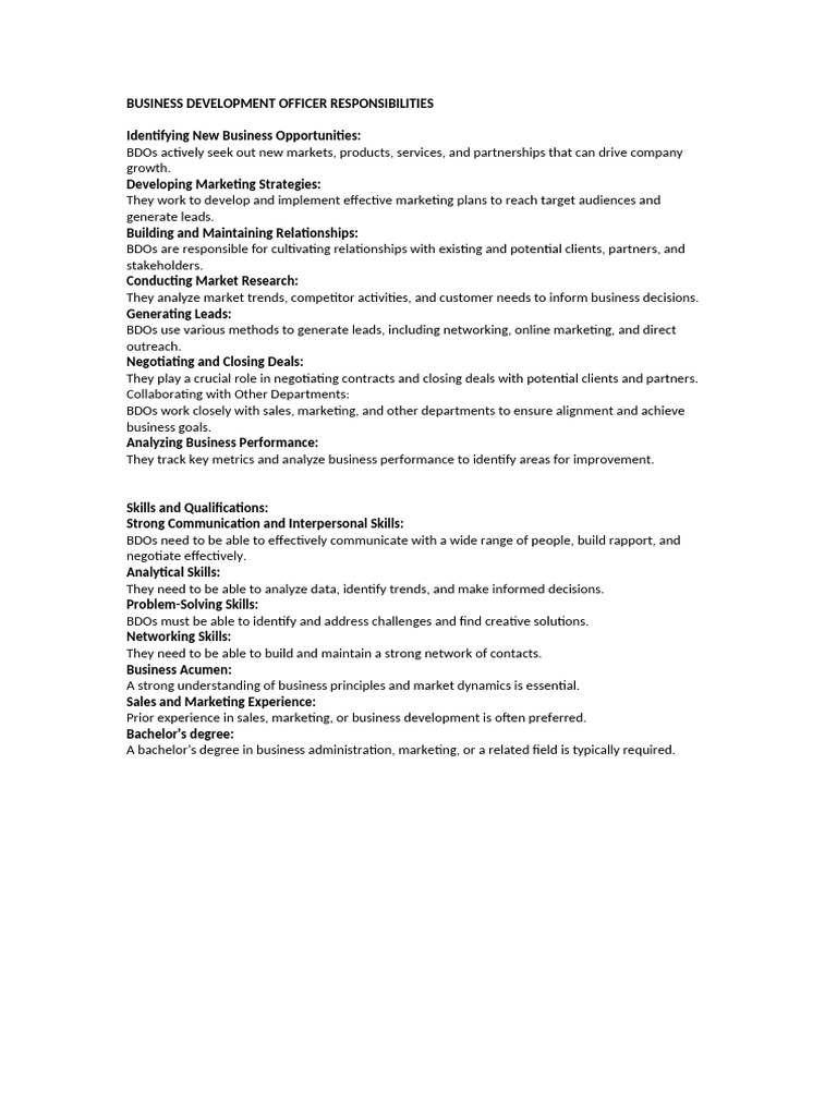 Business Development Officer Roles | PDF