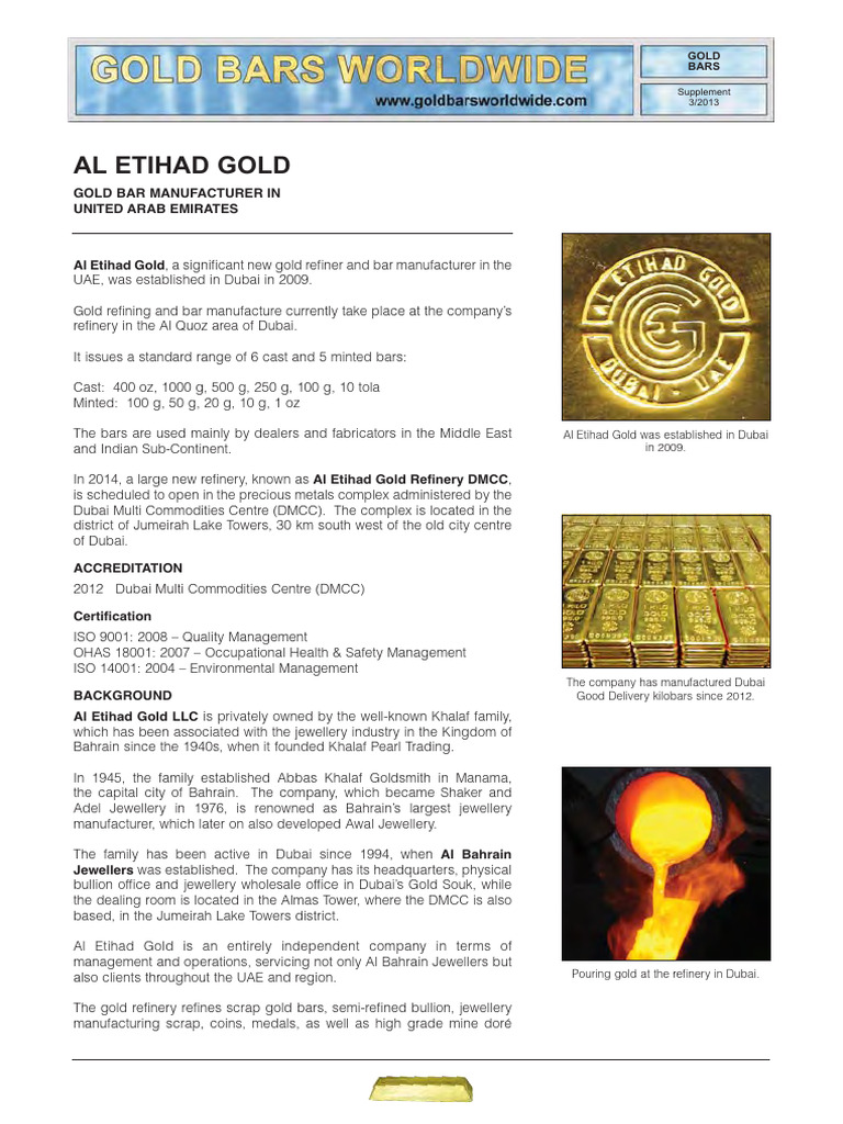 Al Etihad Gold: UAE Gold Bar Manufacturer | PDF | Dubai | Noble Metals