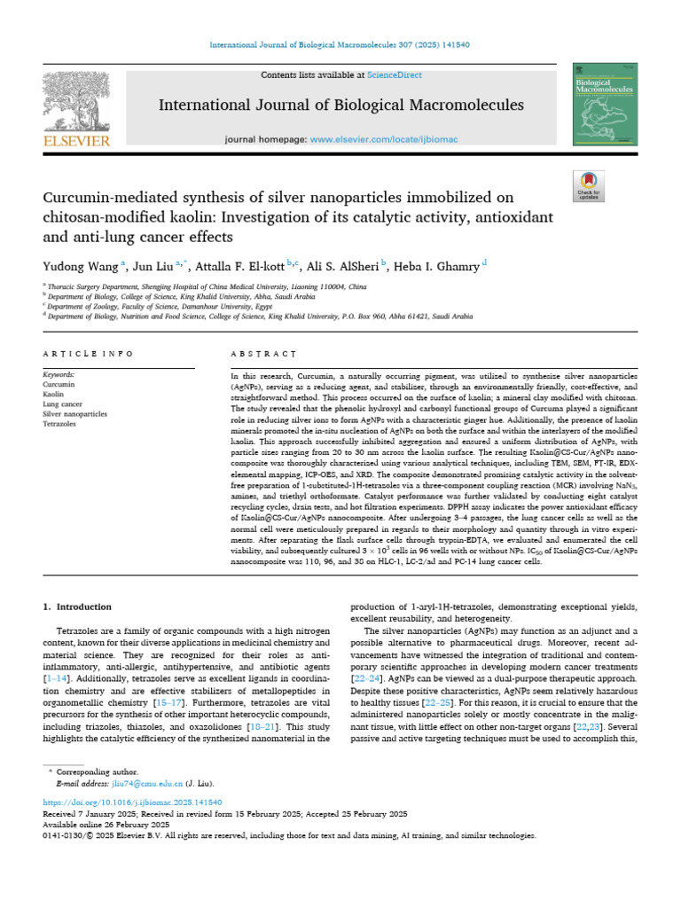 Curcumin-Enhanced Silver Nanoparticles for Lung Cancer | PDF ...