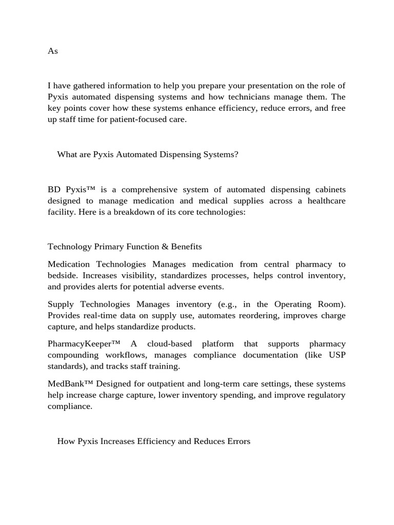 Pyxis Automated Dispensing Systems Overview | PDF | Inventory | Pharmacy
