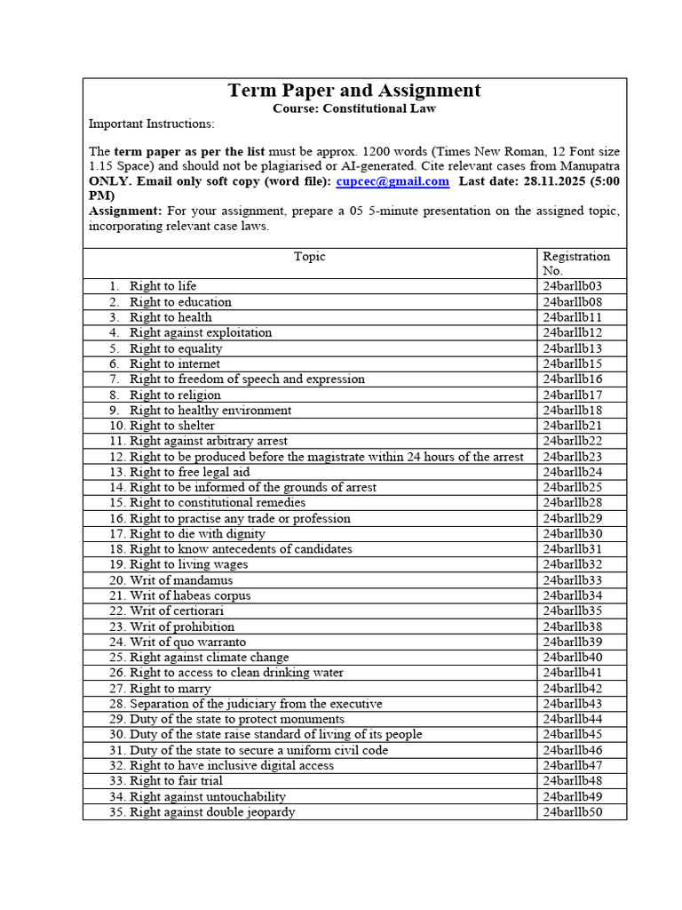 Constitutional Law Term Paper Guidelines | PDF | Writ | Justice
