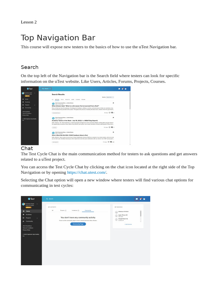 uTest Navigation Bar Basics for Testers | PDF | Icon (Computing ...